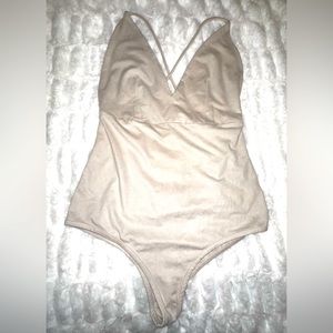 🔥BRAND NEW W/TAGS!!🔥 FASHION NOVA Bodysuit, soft suede, beige, Size: M